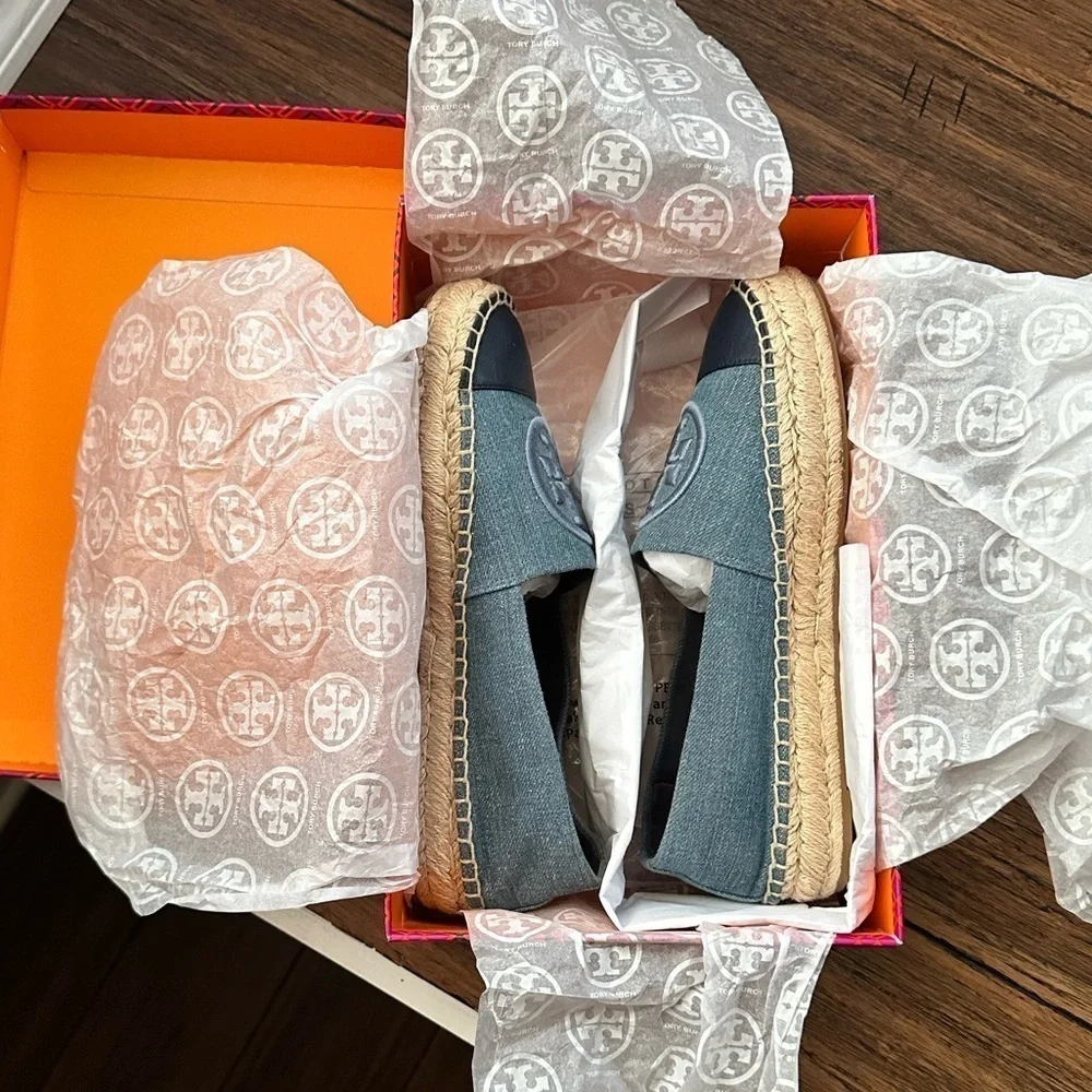 Tory Burch Espadrilles denim leather cap toe flats loafers platforms